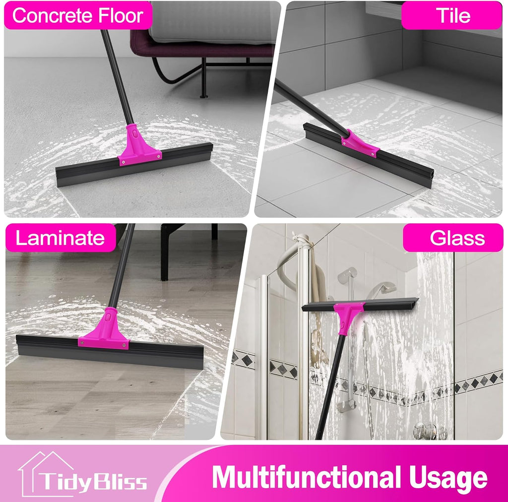 Floor Squeegee Heavy Duty with 58.3 inches Long Handle, Rubber Foam Water Scraper Broom Epoxy Wiper Mop for Cleaning Concrete Pool Rug Garage Deck Shower Window Outdoor Indoor