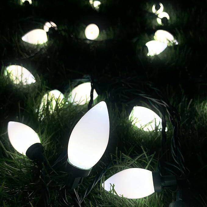 C9 Christmas Lights Outdoor 50 LED Cold White Strawberry Waterproof String Lights Xmas Tree Indoor Decoration Plug in 34.5 Feet Used for Home Festive Courtyard Patio Garden(Cold White)