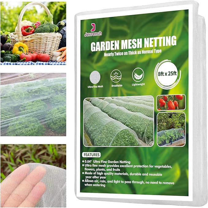 Garden Netting, Jevrench Durable Ultra Fine Garden Netting, Garden Plant Cover Row Cover Makes Plants, Vegetables, Fruits, and Flowers Grow Better (8ft x 25ft)