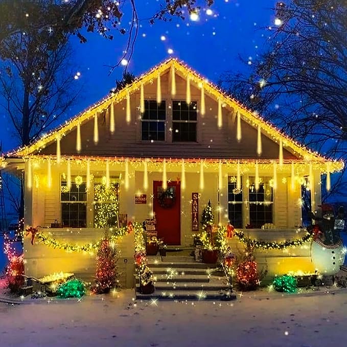 Christmas Meteor Shower Lights Outdoor - 12 Inch 10 Tube 360 LED Falling Rain Snow Icicle Cascading Light for Xmas Tree Garden Roof Eaves Decoration