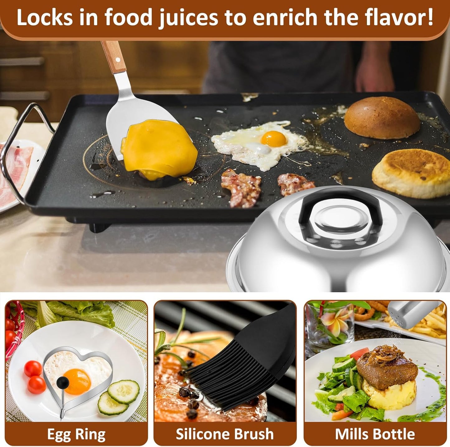 Griddle Accessories Set of 25, Leonyo Flat Top Grill Accessories, Professional BBQ Tool with Enlarged Spatulas Scraper, Basting Cover, Smash Burger Press, Carry Bag for Outdoor Barbecue, Wood Handle