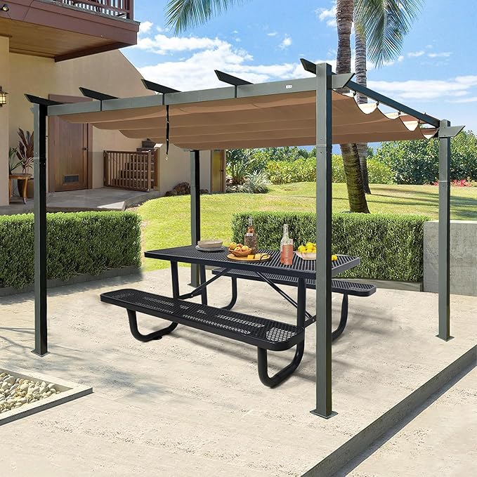 4FT Metal Picnic Tables for Outdoors, Commercial Rectangular Picnic Table and Bench Set for Outside, Patio, Garden, Backyard, Porch, Surface Mount, Black