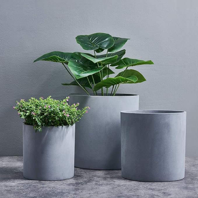 FaithLand Plant Pot 12 inch - Perfectly Fits Mid-Century Modern Plant Stand - Drainage Plug - Gray Planter Pot