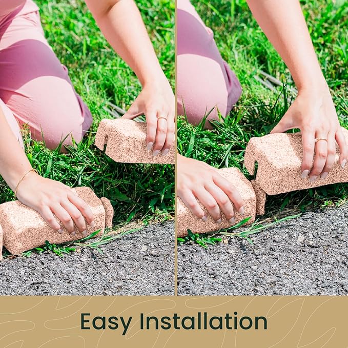 Beuta Landscape Edging | Garden Edging Border | Faux Stone Bricks for Lawn edging, Flower beds, Pathways & Yard Edging– 10 Packs | Each Section Has 6 Bricks 48"L x 4"W x 2.25"H | 30 Spikes |Sandstone