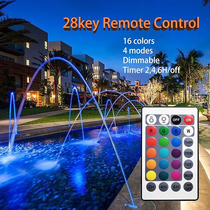 Colored Pond Lights with Timer, RGB Fountain Lights IP68 Waterproof Pond Light, Dimmable Outdoor Landscape Lights for Fish Tank Pond Fountain Garden, 6 Lights