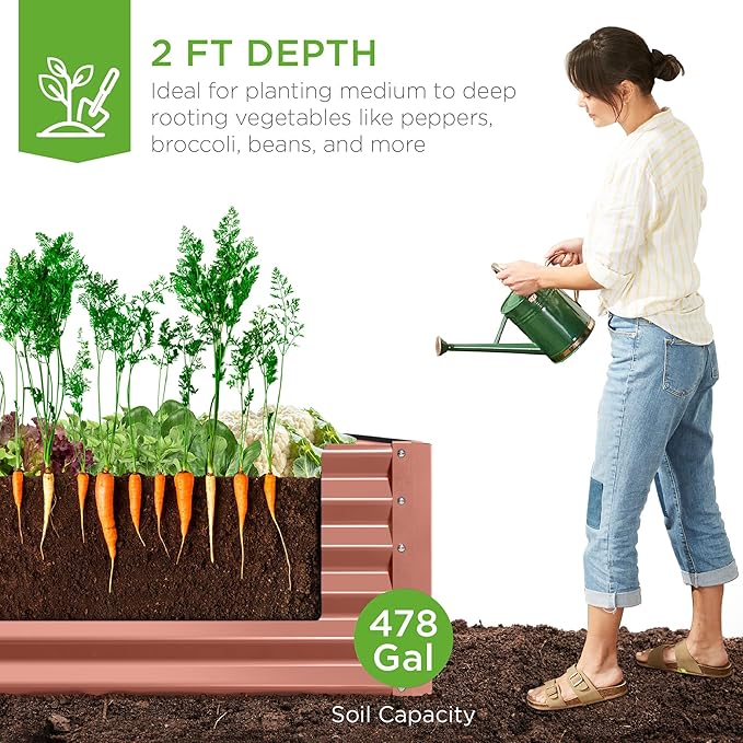 Best Choice Products 8x4x2ft Outdoor Metal Raised Garden Bed, Deep Root Planter Box for Vegetables, Flowers, Herbs, and Succulents w/ 478 Gallon Capacity - Terracotta