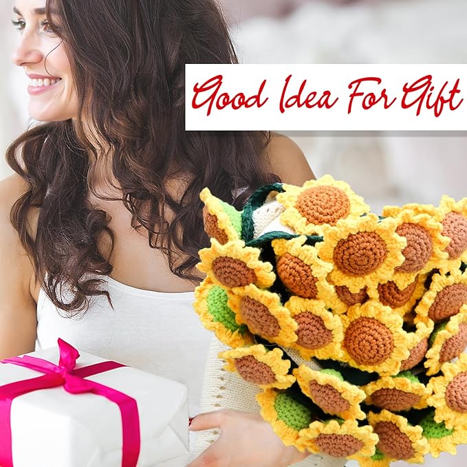 Sunflower Gifts for Women-Teacher Appreciation Gifts-Sunshine Teacher Friend Mom Sister Grandma Birthday Retirement Gifts,Thank you,Get well, Sunflower Crochet Flower Bouquet Blanket 31 Inches