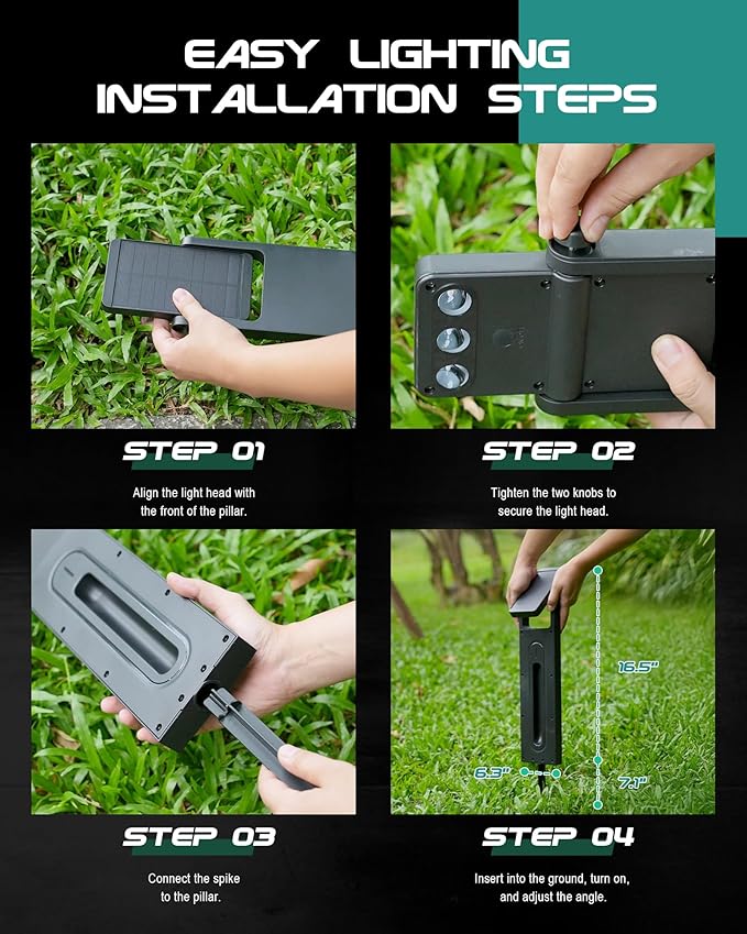 4 Pack Bright Garden Lights Solar Powered, 3 Color Temperature LED Solar Lights Outdoor, 360 Degree Adjustable, IP65 Landscape & Patio Lighting for Yard Decor, YL4079-4