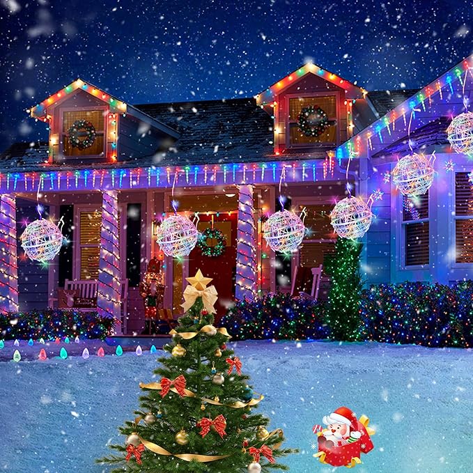 Christmas String Lights Outdoors,4 Pack 7.87" Sphere Lights,Ball Tree Garden Globe Lights for Home, Party, Christmas, Porch Patio,Wedding, Garden,Tree Decoration with Plug