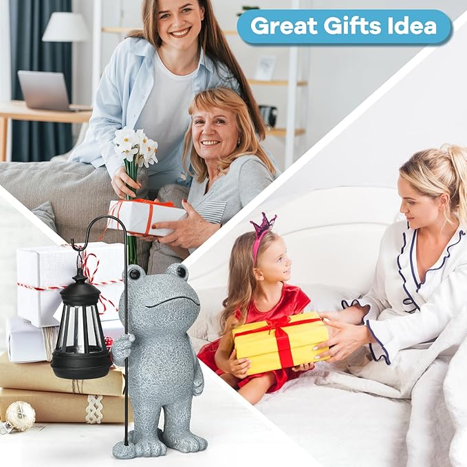 Garden Statue Frog Outdoor Decor, Solar Patio Garden Sculptures & Statues, Resin Garden Decor Gift for Women, Mom, Grandma