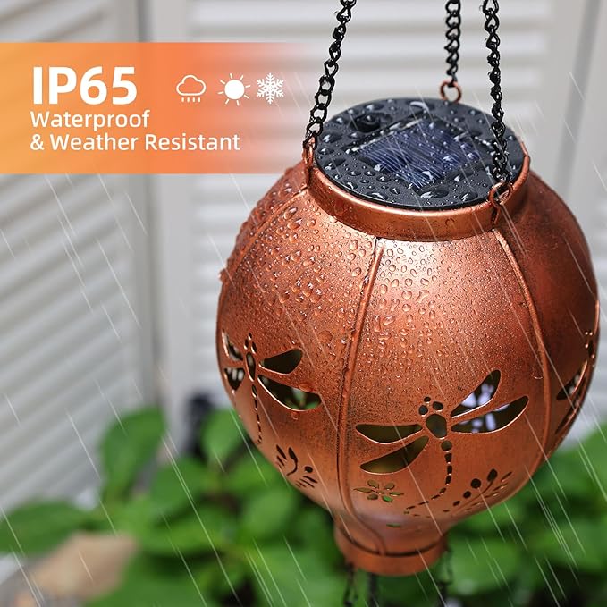 Dragonfly Hot Air Balloon Solar Lights Hollowed Metal Hanging LED Solar Lanterns Outdoor Waterproof Light for Garden Patio Yard Porch Christmas Decor Gifts for Women Mom Friends