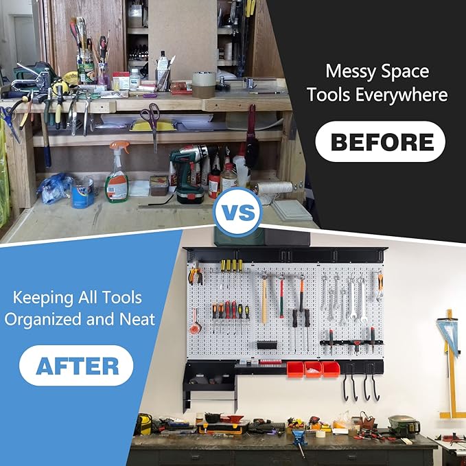 Ultrawall Peboard Storage Organizer, 48x36 inch Pegboard Wall Organizer, Metal Garage Peg Board with Toolboard, Utility Hooks, Overhead Shelf, 105pcs