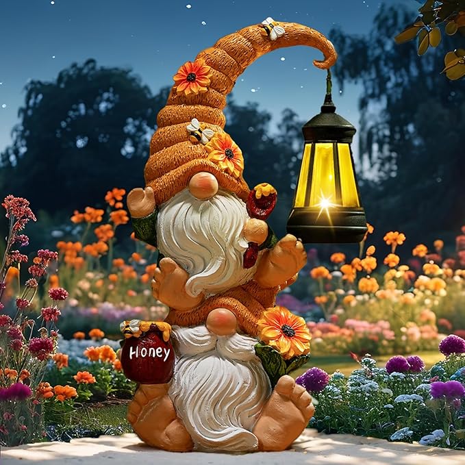 Garden Gnome Statue with Solar Lights – Large Outdoor Sculptures for Patio, Lawn, Yard – Ideal Gifts for Moms, Women, Grandma, Mother’s Day, Birthdays, – Funny Double Gnome Decoration for Housewarming