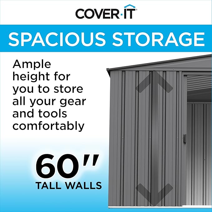 Cover It 6' x 4' Galvanized Steel Outdoor Storage Shed with Pent Roof and Lockable Sliding Doors, Weather-Resistant Steel Storage Shed for Backyards, Tan
