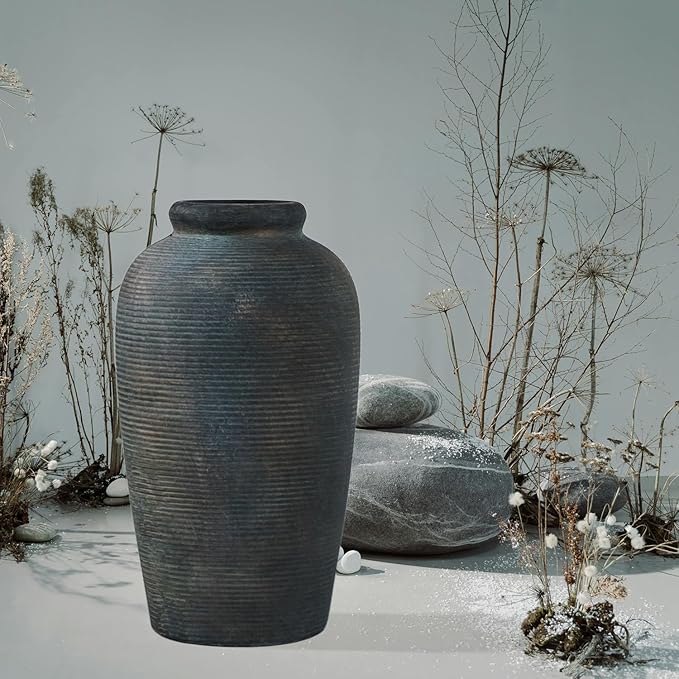 Decorative Ceramic Rustic vase,Tall vase for Minimalist Decoration,11" Large Vintage Vase for Home Decor,Centerpiece,Living Room,Enterway,Bronze