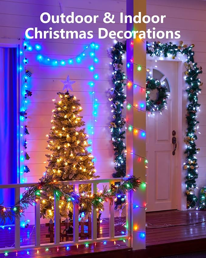 Brightown Solar Christmas Snowflake String Lights, 72FT 200 LED Outdoor Waterproof Fairy Lights with 8 Lighting Modes for Wedding, Party, Tree, Room, Garden, Patio, Yard, Home, Blue