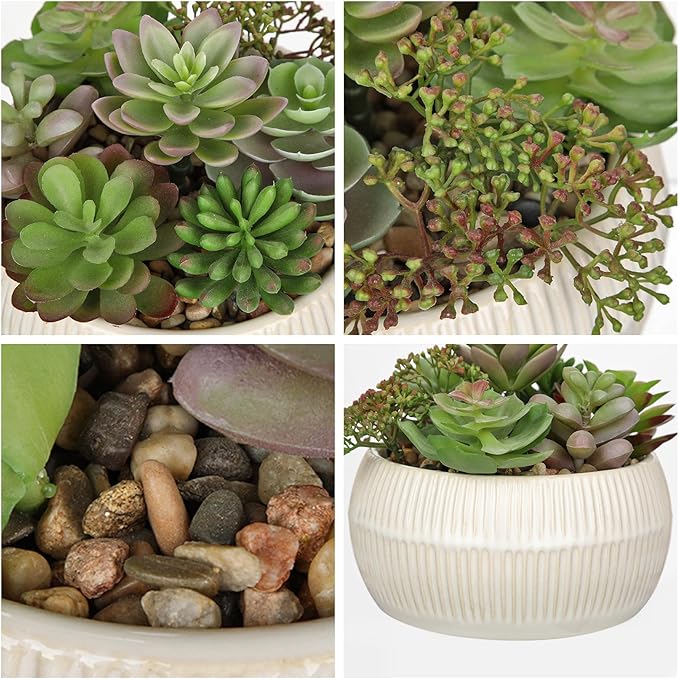 DILATATA Artificial Succulent Plants in Pot 5.5 Inch Fake Succulents Arrangement Potted Plant in White Ceramic Planter Bowl for Home Office Desk Shelf Living Room Bedroom Bathroom Decor