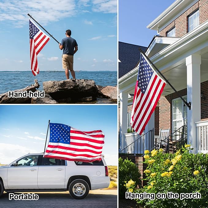 COCONUT Flag Pole for House, 5FT Black Stainless Steel Wall Mount Flagpole Suitable for 3x5 American Flags, Perfect for Yard Truck Porch Boat (Flag Pole Only)