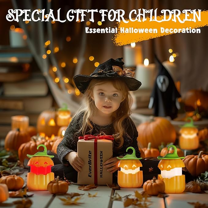 EverBrite 6-Pack Halloween Pumpkin Lantern, Collapsible Jack O Lantern Lights, Two Color Changing, Light up Pumpkin Outdoor for Halloween Party Decoration, Battery Included