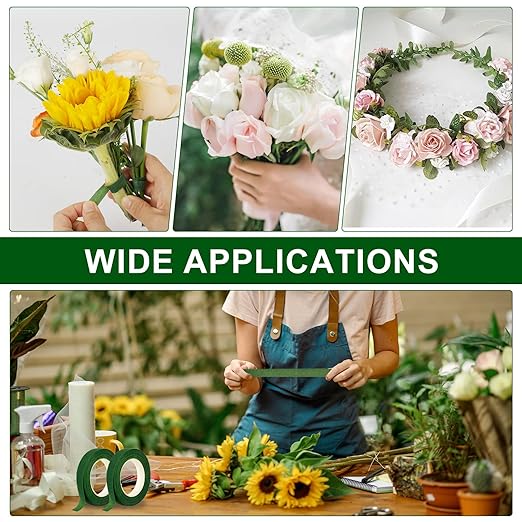 8 Rolls Floral Tape 1/2inch Flower Tape, Green Floral Tape for Fresh Flowers, 30 Yards Florist Tape for Bouquet Stem Wrapping and Floral Crafts, Wedding Bouquet