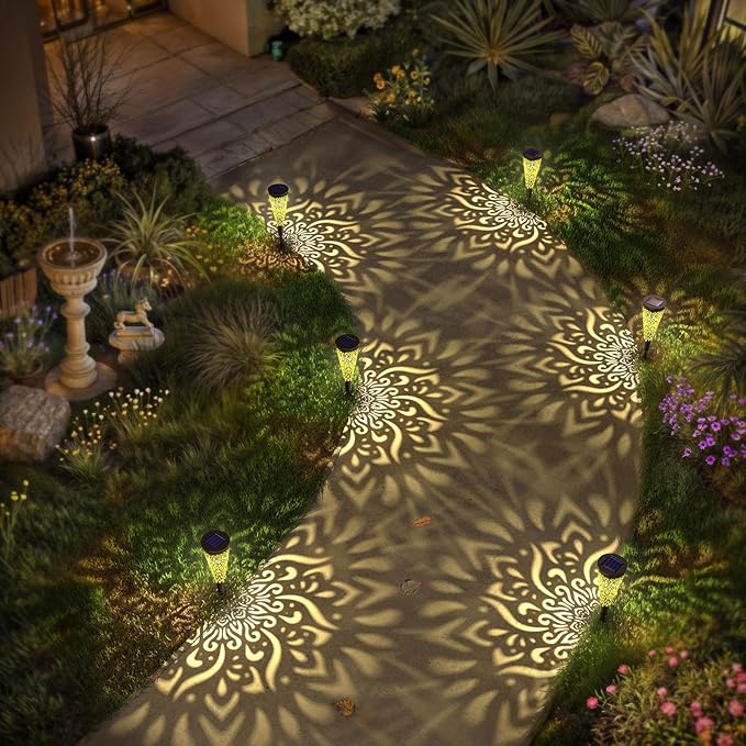 6 Pack Solar Lights Outdoor Garden Decorative with Warm Light Waterproof Pathway Landscape Lights for Path Patio Backyard Walkway Yard Garden Decor (Black, 6Pcs)