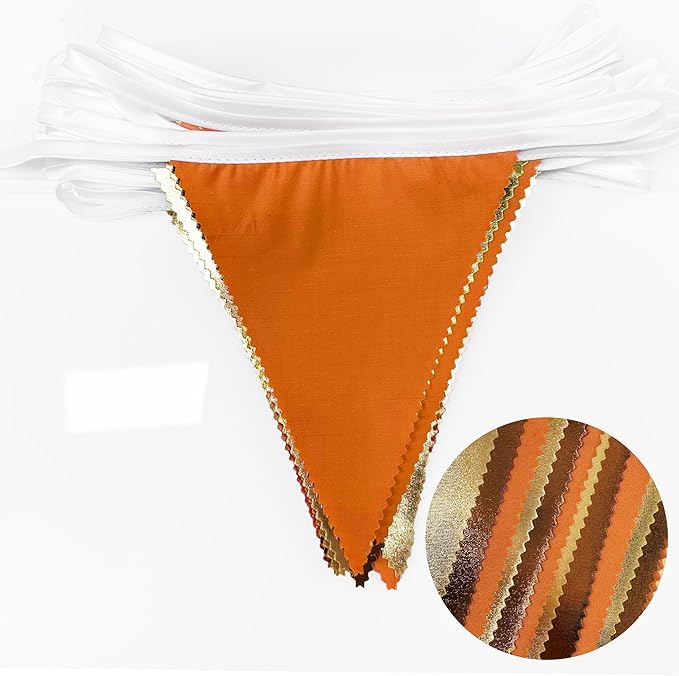 Fall Party Decorations Orange Gold Brown Metallic Fabric Triangle Pennant Banner Flag Bunting Garland for Autumn Fall Thanksgiving Wedding Birthday Bridal Shower Engagement Graduation Party Supplies