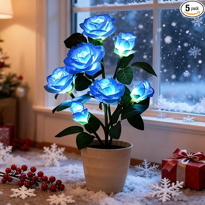 Blue Rose Flower Lamp, Christmas Birthday Gifts for Women Mom Granddaughter Girlfriend Friend Wife Anniversary Birthday, Bedroom Bar Coffee Shop Rose Night Light Lamp Decor