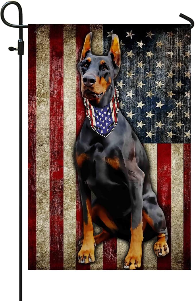 FLAGWIX American Flags - Doberman Pinscher Flag, 4th of July Decorations for Inside, Outside, Garden Flag (11.5" x 17.5") - USA House Garden Flags Premium Polyester, Decorative Outdoor Flags