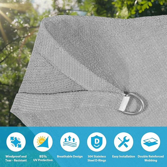 Amagenix Sun Shade Sail 10'X10'X14.1' Curved Edge Outdoor Shade Canopy Light Grey Breathable 95% UV Block Shade Cloth for Patio Garden Backyard (We Make Custom Size)