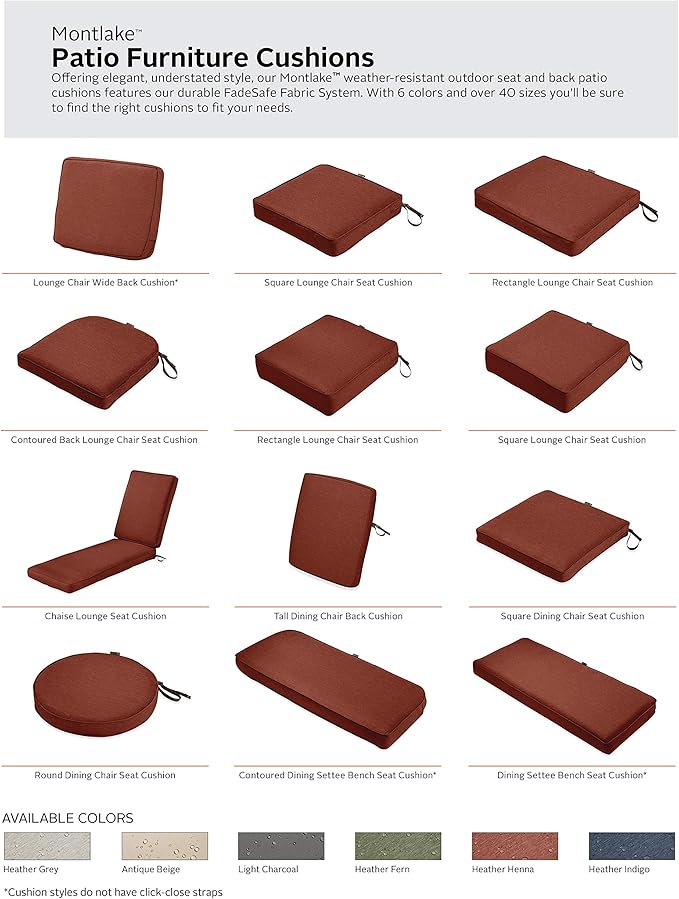 Classic Accessories Montlake Water-Resistant 21 x 22 x 4 Inch Patio Lounge Back Cushion, Heather Henna Red, Outdoor Loveseat Cushions