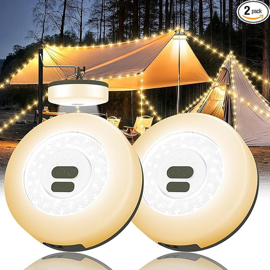 Camping String Lights, 4 in 1 Quick Storage 32.8FT Rechargeable Tent Lights with 6 Modes Hanging Waterproof Camp Lamp Camping Essentials for AwnTent Hiking Garden Bedroom Festival (Warm White)-2Pack