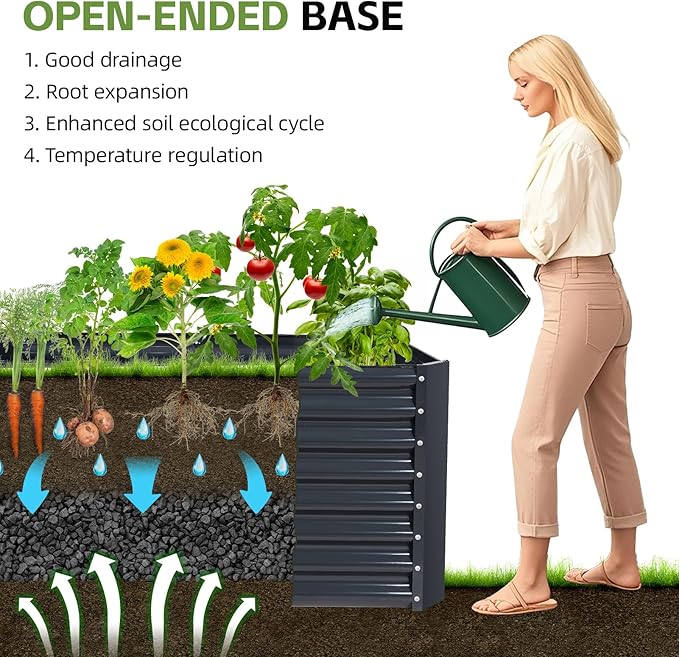 4x2x2ft (2 Pack) Raised Garden Bed - Galvanized Deep Root Planter Boxes Outdoor with Wing Nuts and Safety Edges for Gardening Vegetables, Flowers, Herbs, Succulents - Gray