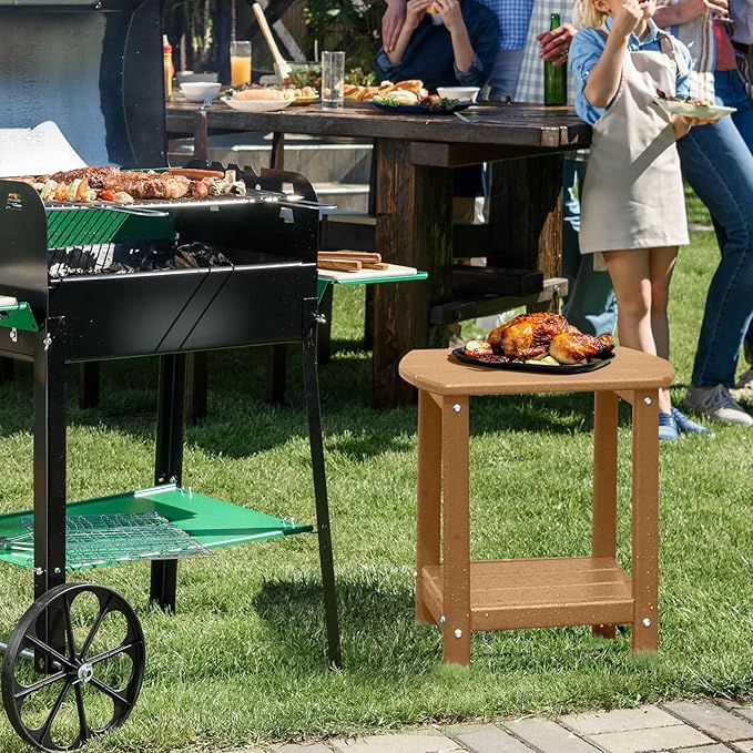Adirondack Square Outdoor Side Table,2-Tier Storage Patio Side Table, HDPE End Tables for Backyard Pool Porch Garden Lawn BrownRed