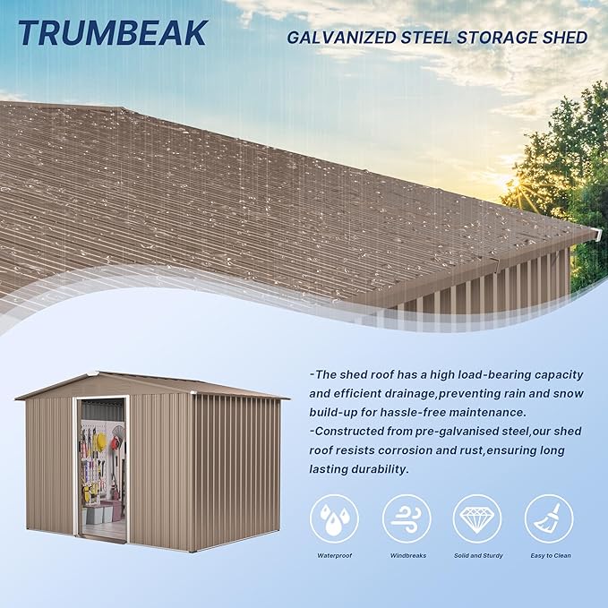 8FT x 6FT Metal Outdoor Storage Shed,Utility and Tool Shed Storage House w/Lockable Sliding Doors & Air Vent,Garden Shed for Backyard,Garden,Patio,Lawn