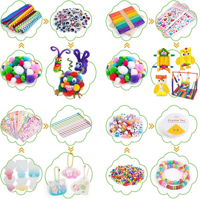 Sundaymot Arts and Crafts Supplies for Kids, 2000+Pcs DIY Craft Kits, Ages 6-10, Educational Preschool and Homeschooling Arts Programs, Children Craft Kits, Christmas Gifts for Boys and Girls.