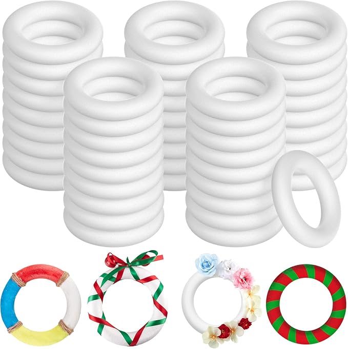 Juexica 36 Pcs 6 Inch Foam Wreath Forms for Crafts Foam Circles Ring Small Wreath Polystyrene Foam Ring for Wedding Home Flower Projects DIY Arts Crafts Supplies Christmas Decorations