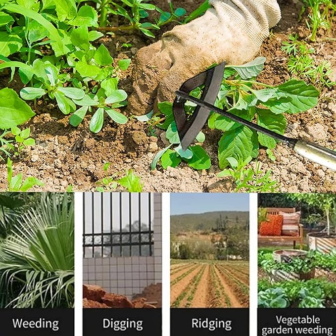 Garden Tools Hollow Hoe, All-Steel Hardened Hollow Hoe, Sharp Garden Edger Weeder, Durable Gardening Hoe Hand Tool Weed Puller Accessories for Backyard Weeding, Soil Loosening, Farm Planting (Long)