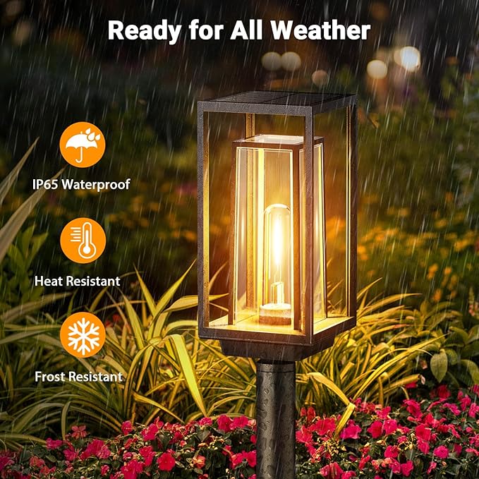 8 Pack Solar Pathway Lights Outdoor, 2X Bigger & Brighter Solar Lights Waterproof, Over 12 Hours Double-Layer Garden Light, Auto On/Off Outside Lightning for Walkway Yard Path