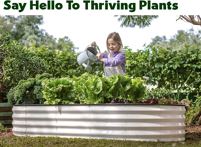 Galvanized Raised Garden Beds Outdoor // 6×3×1 ft Planter Raised Beds for Gardening, Vegetables, Flowers // Large Metal Garden Box // Patented Tool-Free Design (White)