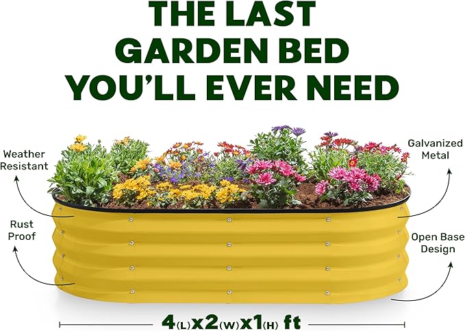 Galvanized Raised Garden Beds Outdoor // 4×2×1 ft (2-Pack) Planter Raised Beds for Gardening, Vegetables, Flowers (Yellow) // Large Metal Garden Box
