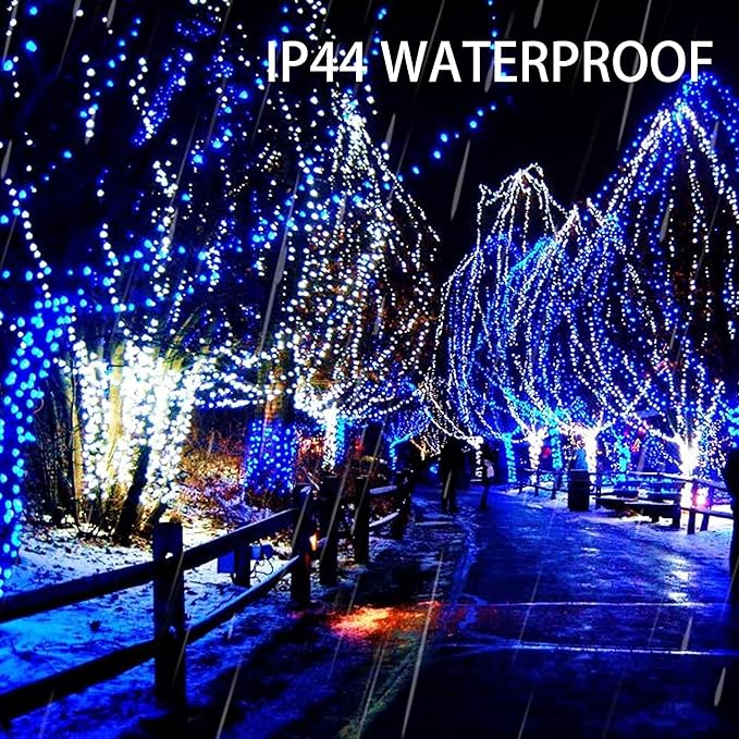 Dazzle Bright Christmas String Lights, Connectable Waterproof String Lights Green Wire with 8 Modes, Christmas Decorations for Indoor Yard Garden (Blue, 300 LED)
