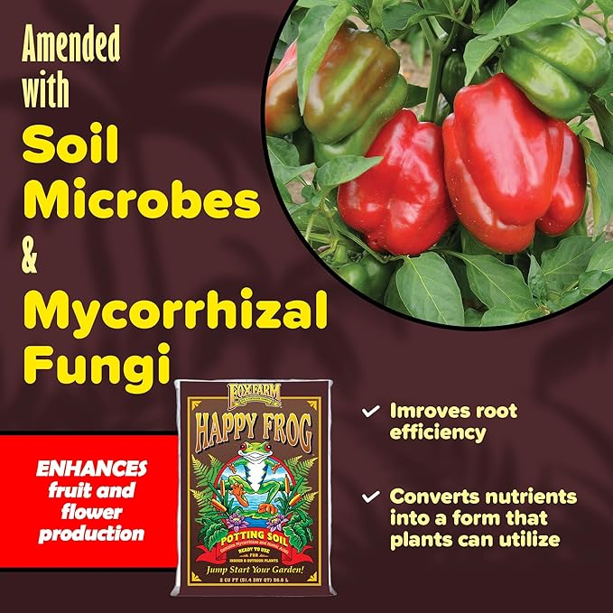 FoxFarm Happy Frog Potting Soil, 2cu ft - for Indoor/Outdoor Container Plants, Improves Root Efficiency, pH Adjusted for Optimal Nutrient Uptake - Contains Mycorrhizae and Humic Acids