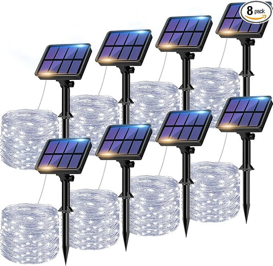btfarm 8 Pack Solar String Lights Outdoor, Total 640LED 264FT Solar Fairy Lights Waterproof 8 Modes, Copper Wire Twinkle Lights Solar for Outside Garden Patio Tree Xmas Wedding Party Decor, Cool White