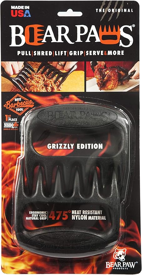 Bear Paws Meat Claws - The Original Meat Shredder Claws for Pulled Pork, USA Made - Easily Lift, Shred, Pull and Serve Pork, Chicken, Brisket and Turkey - Gift for Dad on Father's Day! (Black)