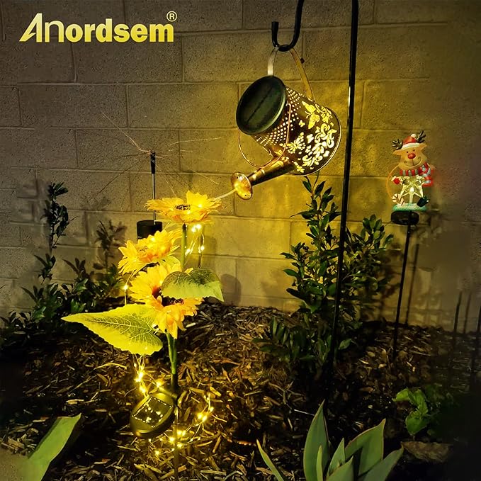 Anordsem Solar Watering Can Lights: Garden Light Outdoor Waterproof for Yard Decorative - Butterfly Hanging Lantern with Hook Patio Path Proch Decor - Gardening Gifts for Women Mom Grandma