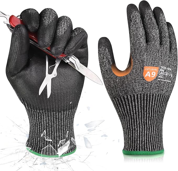 Donfri A9 Cut Resistant Work Gloves for Men - Steel + HPPE Hybrid Safety Gloves for Men, ANSI Cut Level 9 Protection Flexible for Metal Glass Wood Construction Fishing