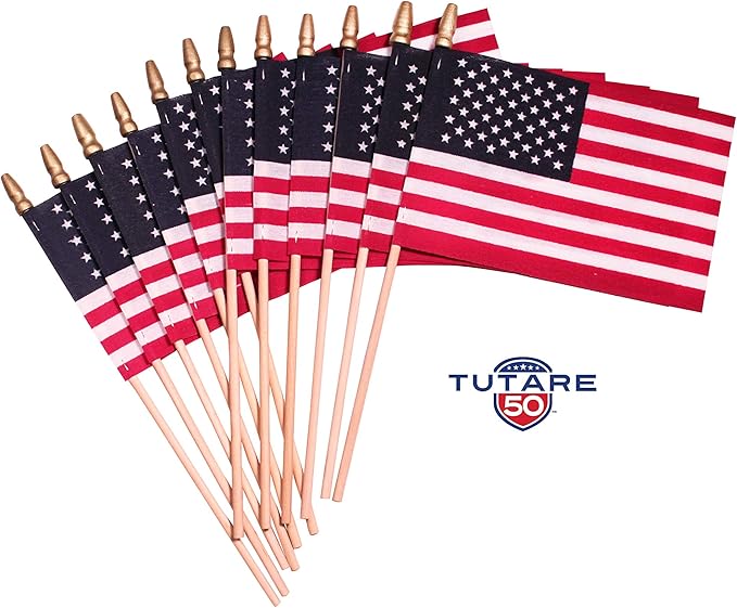 American Flags on Stick - Handheld Spearhead US Flag for 4th of July, Memorial Day Event Decorations - Patriotic Decor for Indoors & Yard - Wooden Stick, Cotton Fabric (4"X6" - 25 Pack)