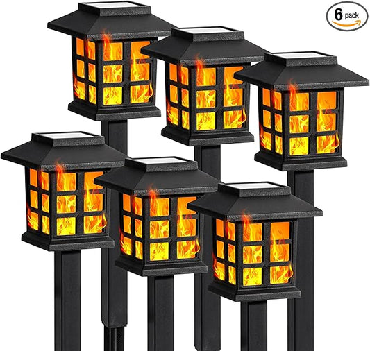 GIGALUMI Solar Lights for Outside,6 Pack Flickering Flame LED Solar Outdoor Lights, Waterproof Solar Garden Lights Maintain 10 Hours of Lighting for Christmas, Garden, Landscape, Path, Yard, Patio