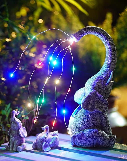 Goodeco Garden Elephant Statue Outdoor - Solar Watering Lights, Perfect for Yard, Patio, and Pathway Decor - Ideal Gardening Gifts