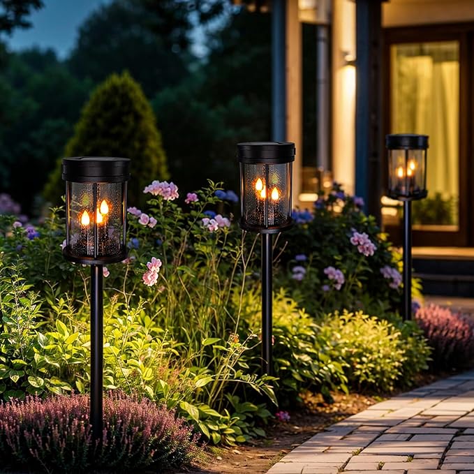 Beautyard Solar Lanterns Outdoor Waterproof Solar Candles Lantern Garden Lanterns Flickering Candle Lantern Lights Outdoor Patio Decor Mothers Day Gifts 2 Packs